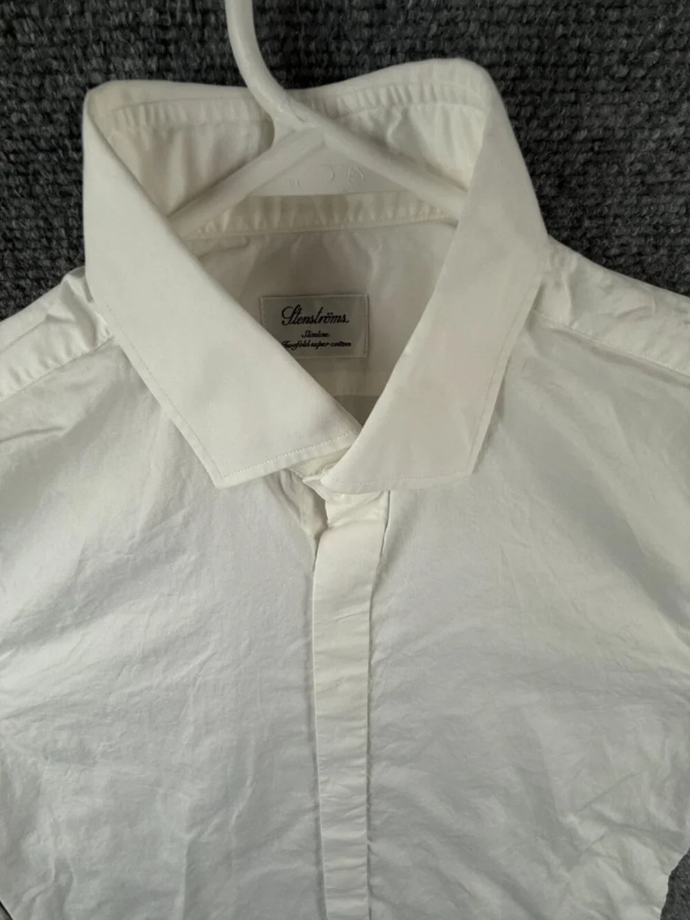 Stenstroms Button Up Shirt Men Long Sleeve White Slimline Size 16 Cotton Woven